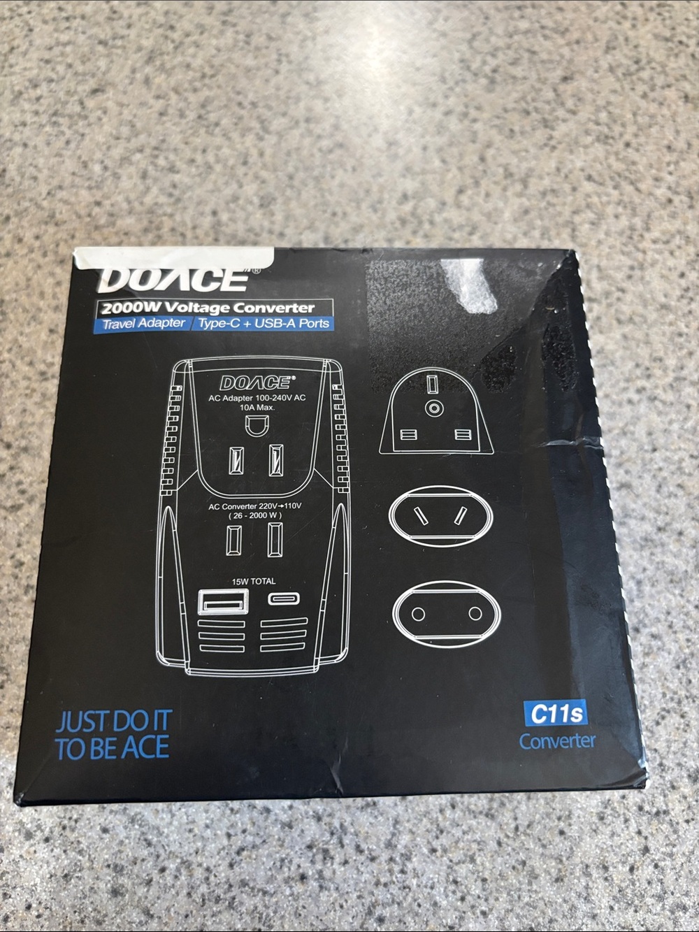 C11s Black Travel Voltage Converter with USB & Type-C Ports